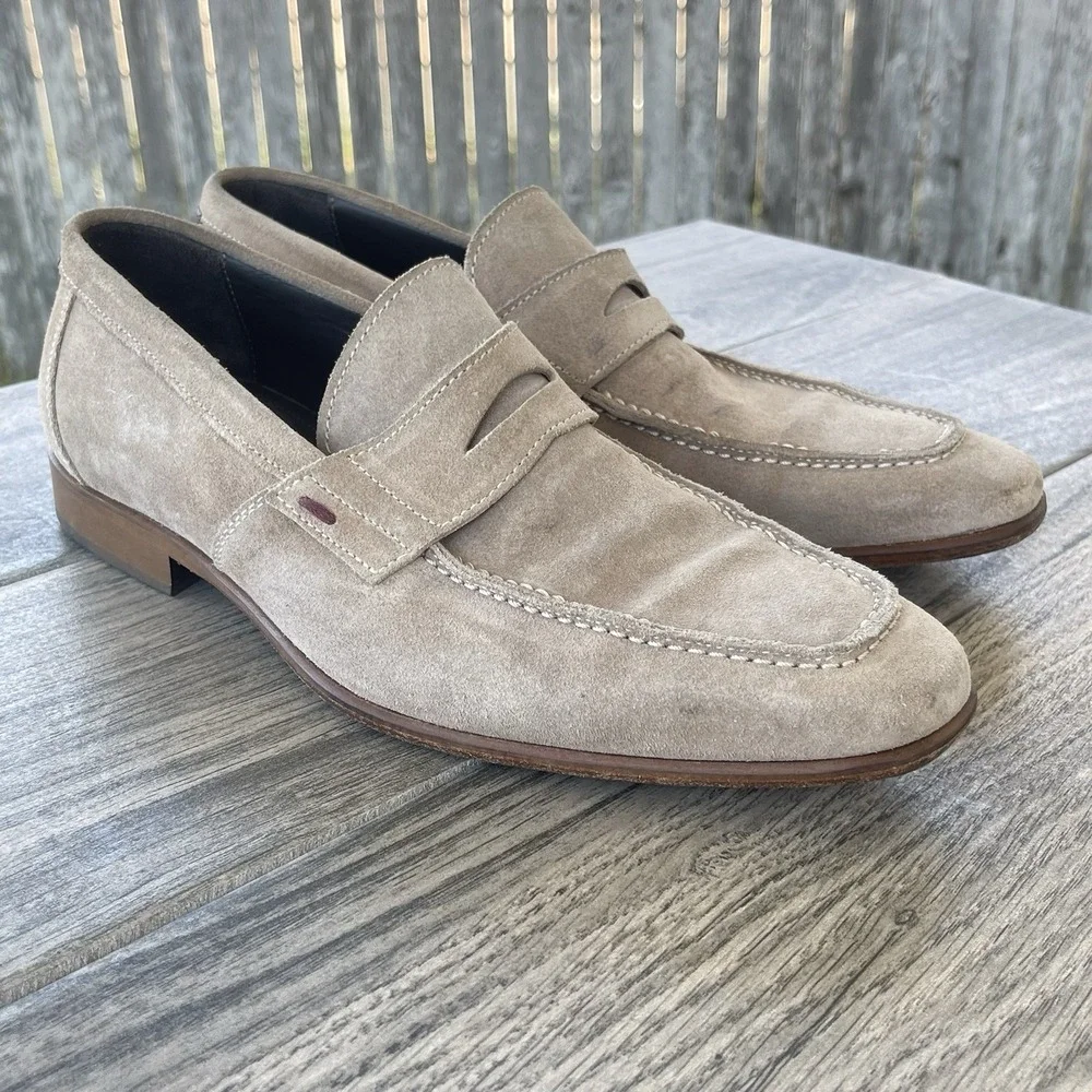 Bruno Magli Penny Loafers Shoes Mens 7 M Brown Suede Leather Dress Slip On Italy